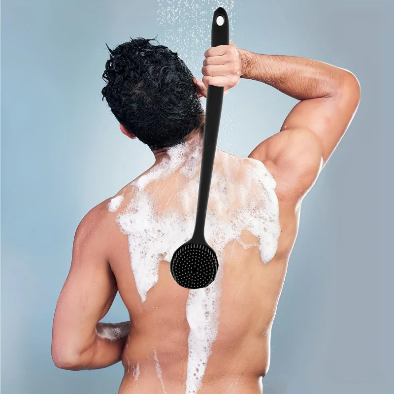 Long Handle Silicone Bath Brush with Soft Bristles - Ergonomic Back Scrubber for Exfoliating & Massaging, Gentle on All Light
