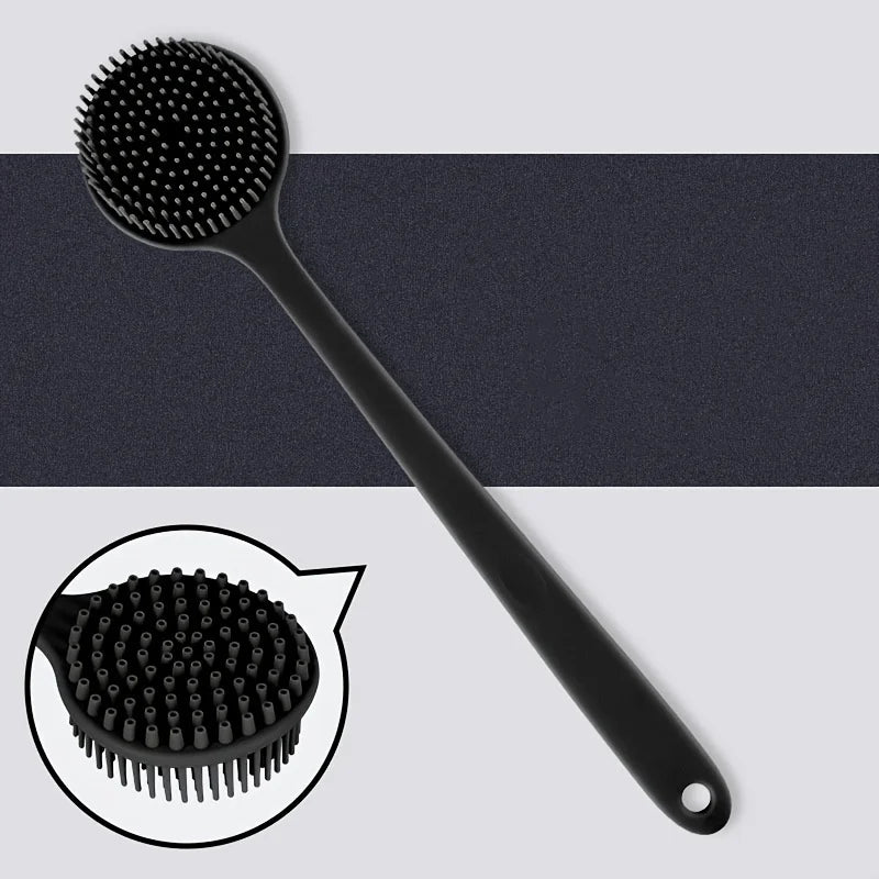 Long Handle Silicone Bath Brush with Soft Bristles - Ergonomic Back Scrubber for Exfoliating & Massaging, Gentle on All Light