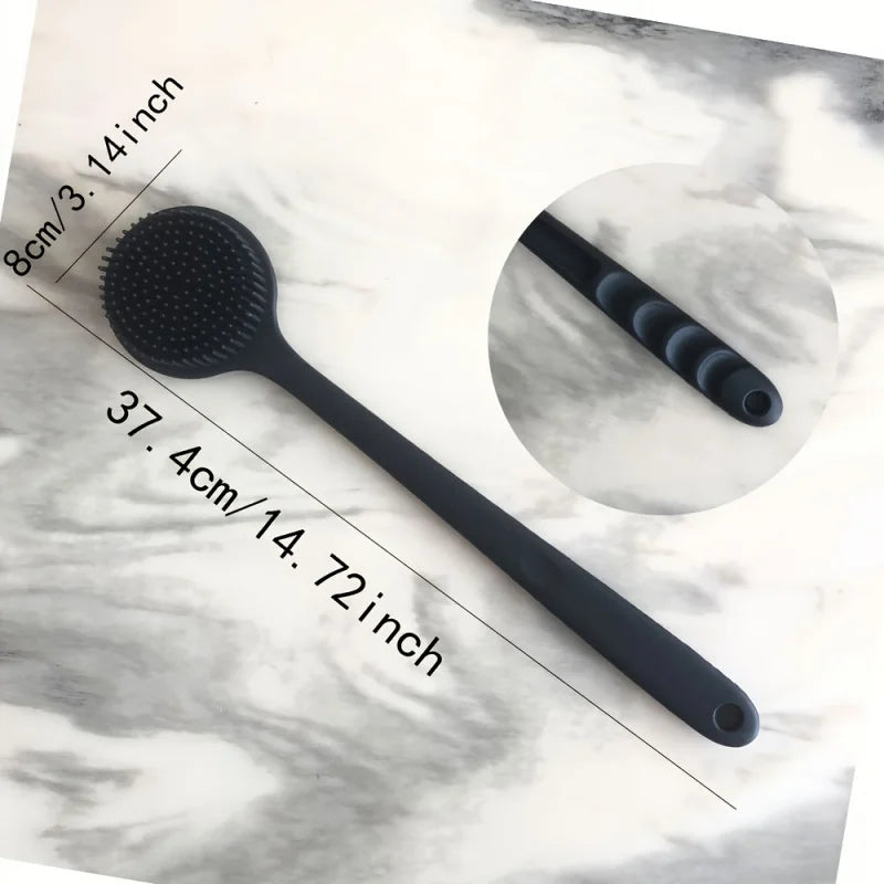 Long Handle Silicone Bath Brush with Soft Bristles - Ergonomic Back Scrubber for Exfoliating & Massaging, Gentle on All Light